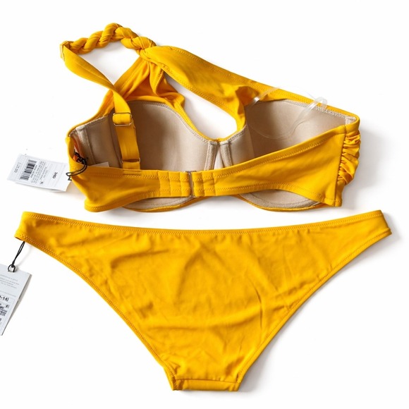 Shade & Shore Yellow One Shoulder Bikini Set Size L/34D NWT Braided Strap Swim - Picture 6 of 6